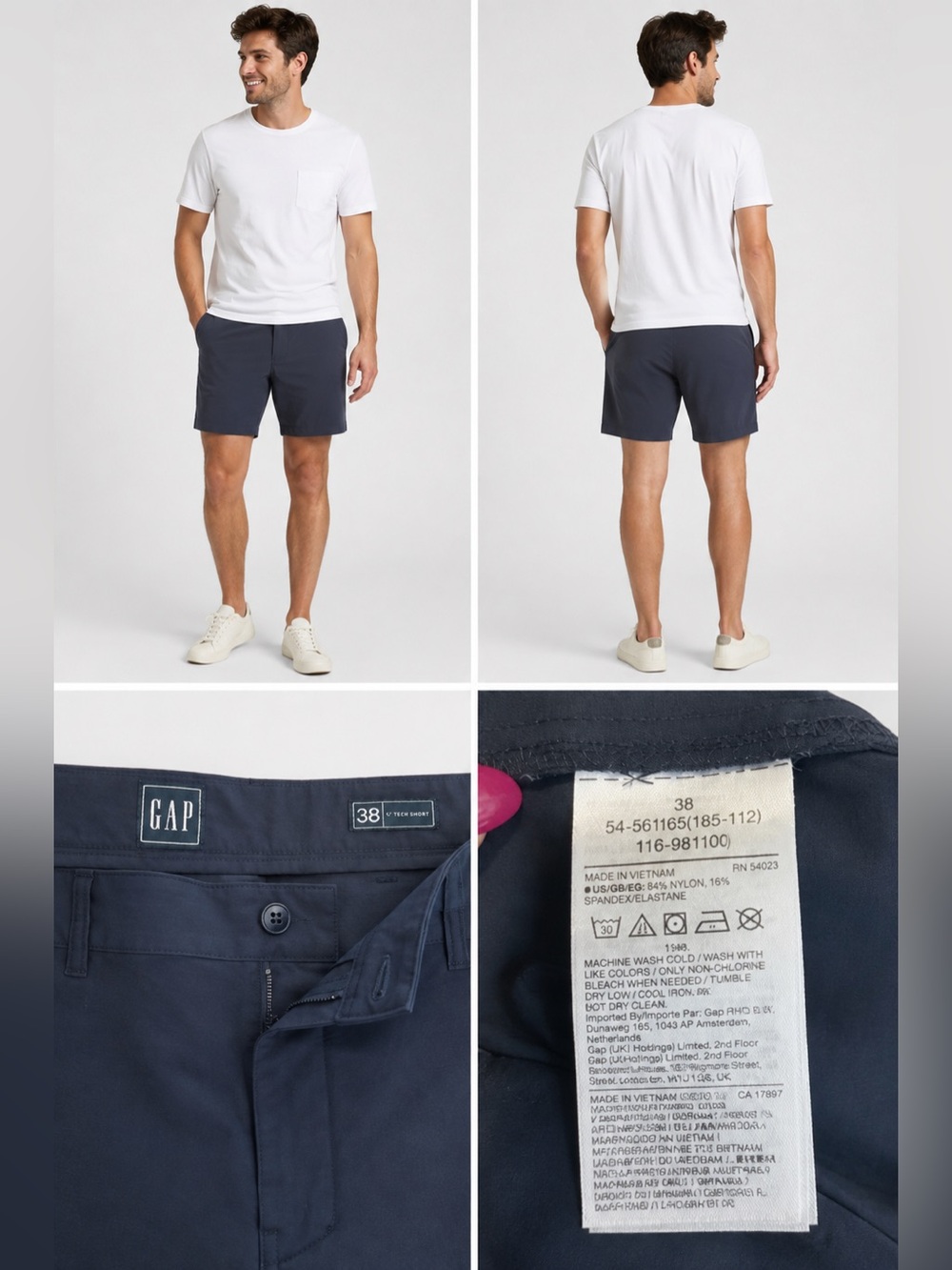 GAP Men’s Navy 6” Tech Shorts Size 38 Stretch Performance Chino Shorts